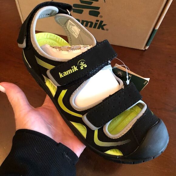 KAMIK - NWTIB - Youth Sz 36 (4) "Wander" Sandal in Black/Lime. Vegan & Washable! - Picture 7 of 16